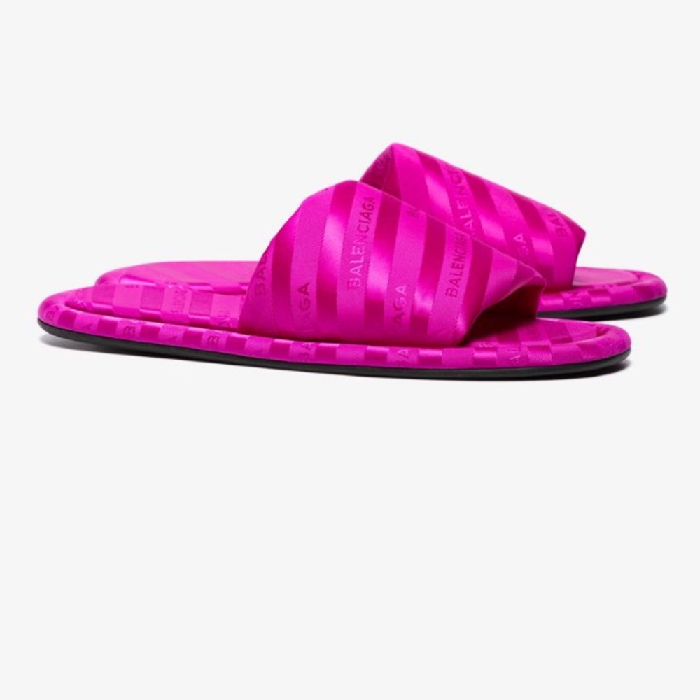 Balenciaga Pink Hotel Satin Slides (Size 39)